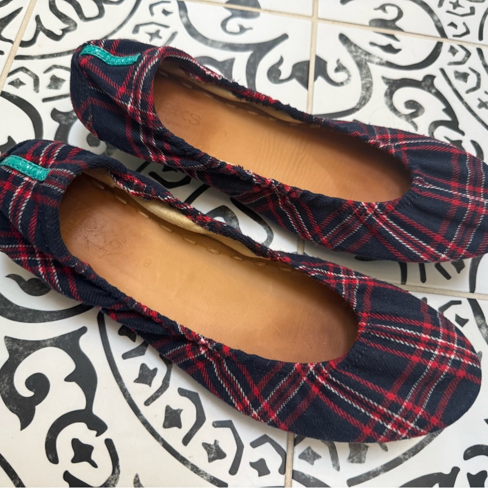 Tieks Red and Blue Plaid Flats